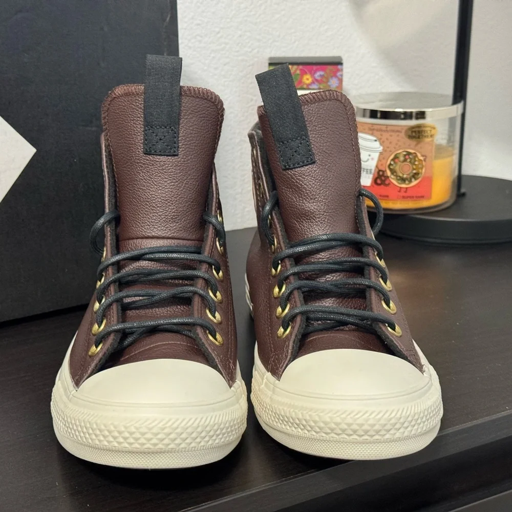 Converse CTAS Hi Dark Root|Black|Egret Leather Sneakers ✨NEW - Picture 2 of 6